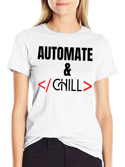 Camiseta Negra Automatiza & Chill para Programadores