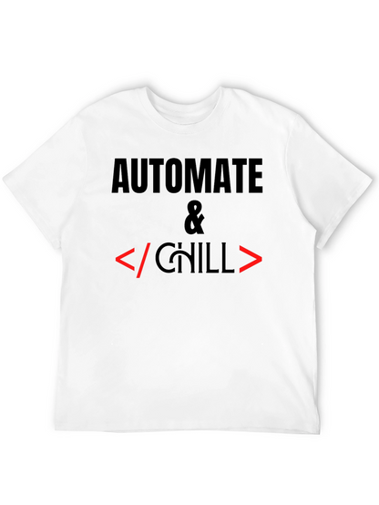 Camiseta Negra Automatiza & Chill para Programadores