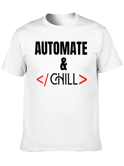 Camiseta Negra Automatiza & Chill para Programadores