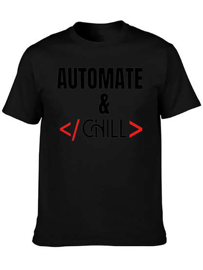 Camiseta Negra Automatiza & Chill para Programadores