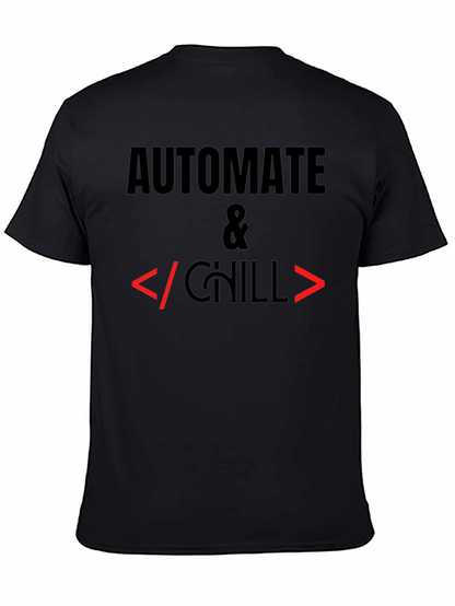 Camiseta Negra Automatiza & Chill para Programadores