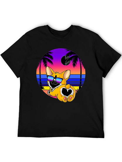 Camiseta Negra con Diseño Corgi Playa