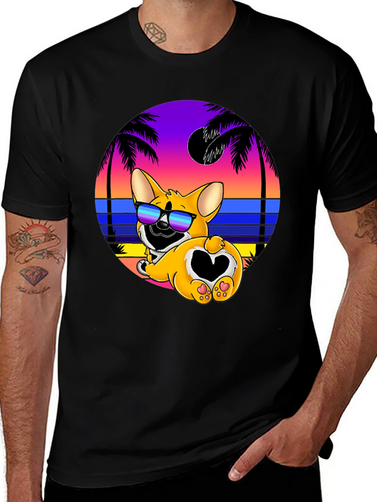 Camiseta Negra con Diseño Corgi Playa