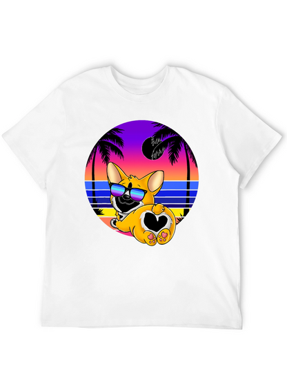 Camiseta Negra con Diseño Corgi Playa