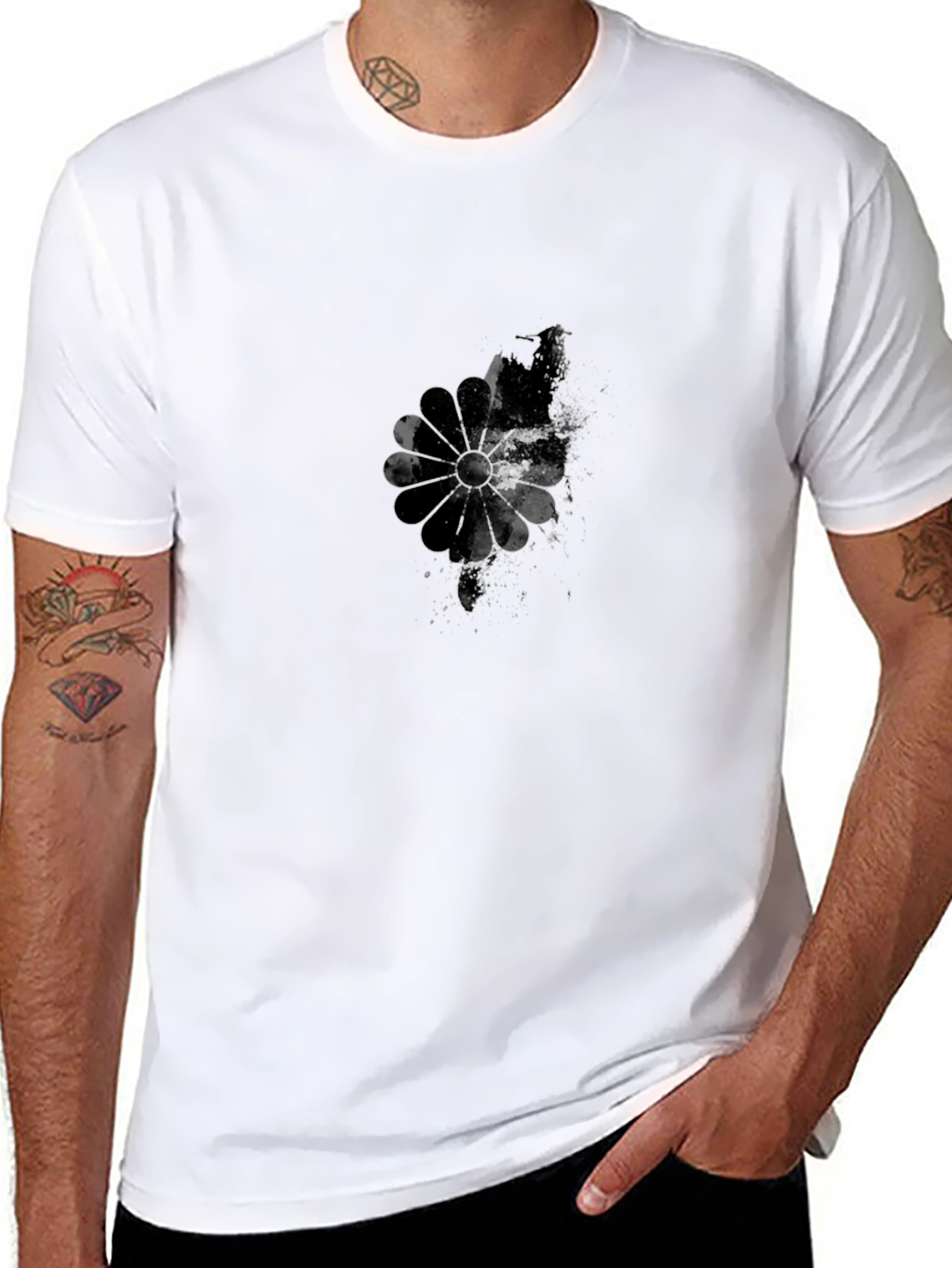 Camiseta Negra Hombre Diseño Abstracto Floral