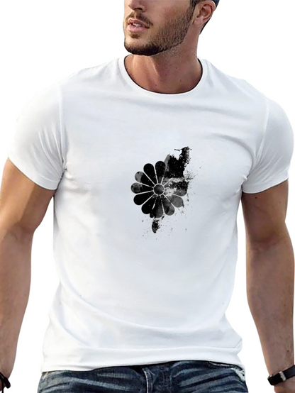 Camiseta Negra Hombre Diseño Abstracto Floral