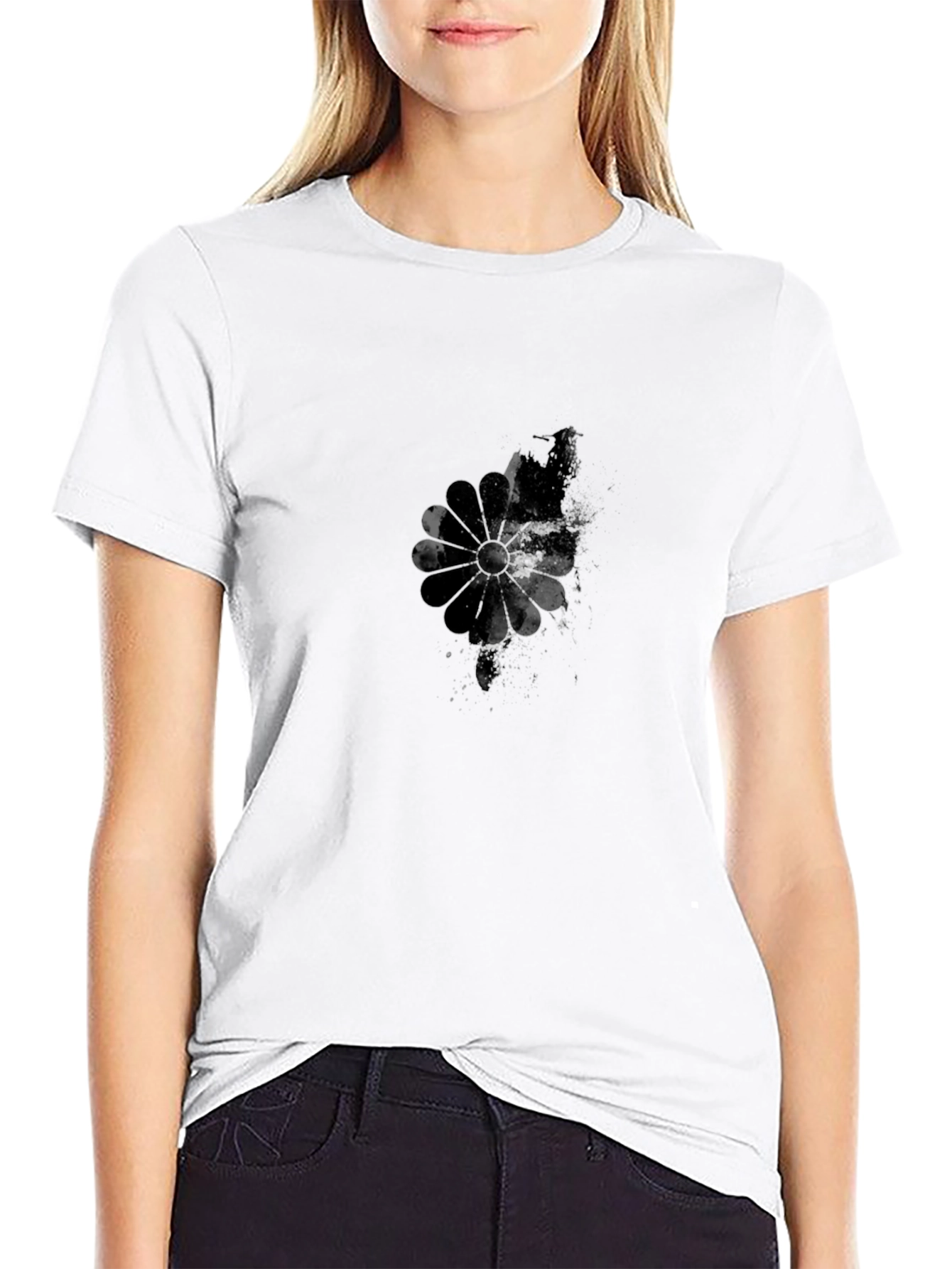 Camiseta Negra Hombre Diseño Abstracto Floral