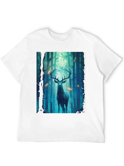 Camiseta Negra con Diseño de Ciervo en el Bosque