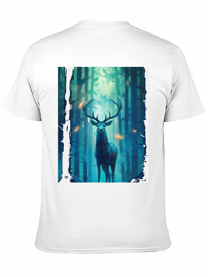 Camiseta Negra con Diseño de Ciervo en el Bosque