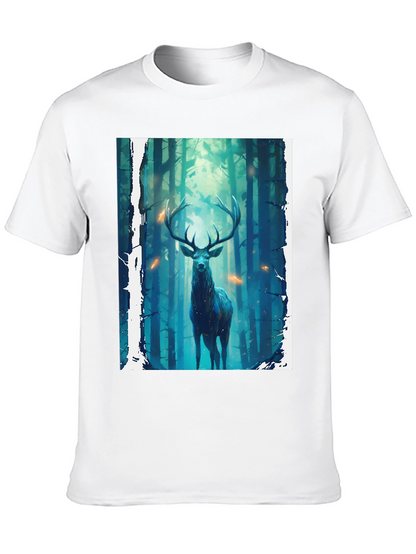 Camiseta Negra con Diseño de Ciervo en el Bosque
