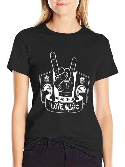 Camiseta Negra I Love Music Rockera