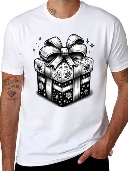 Camiseta Negra con Diseño de Regalo Navideño