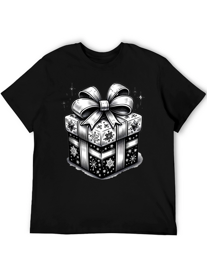 Camiseta Negra con Diseño de Regalo Navideño