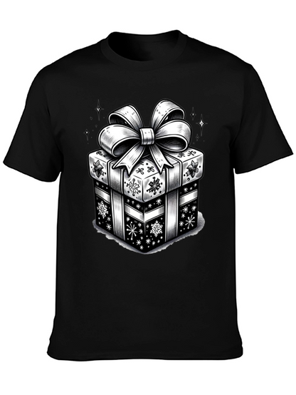 Camiseta Negra con Diseño de Regalo Navideño