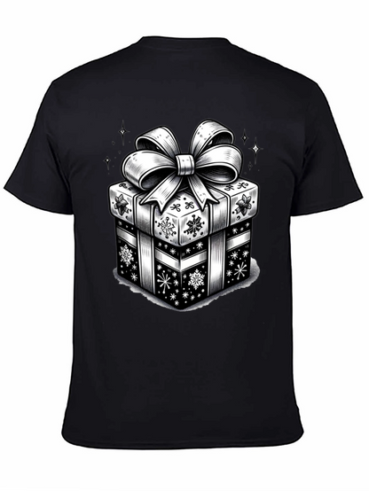 Camiseta Negra con Diseño de Regalo Navideño