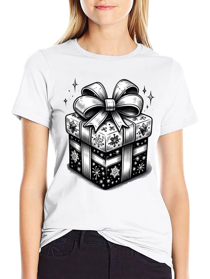 Camiseta Negra con Diseño de Regalo Navideño
