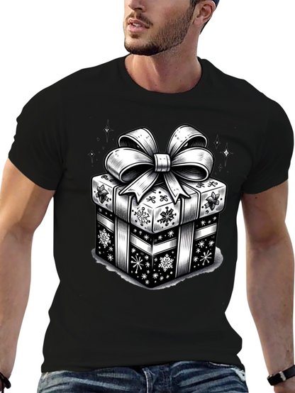Camiseta Negra con Diseño de Regalo Navideño