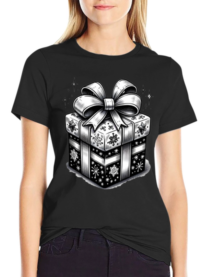 Camiseta Negra con Diseño de Regalo Navideño