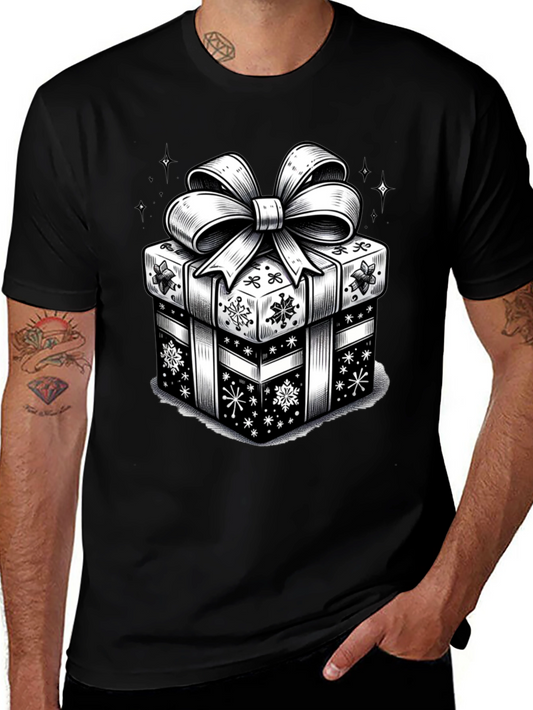 Camiseta Negra con Diseño de Regalo Navideño