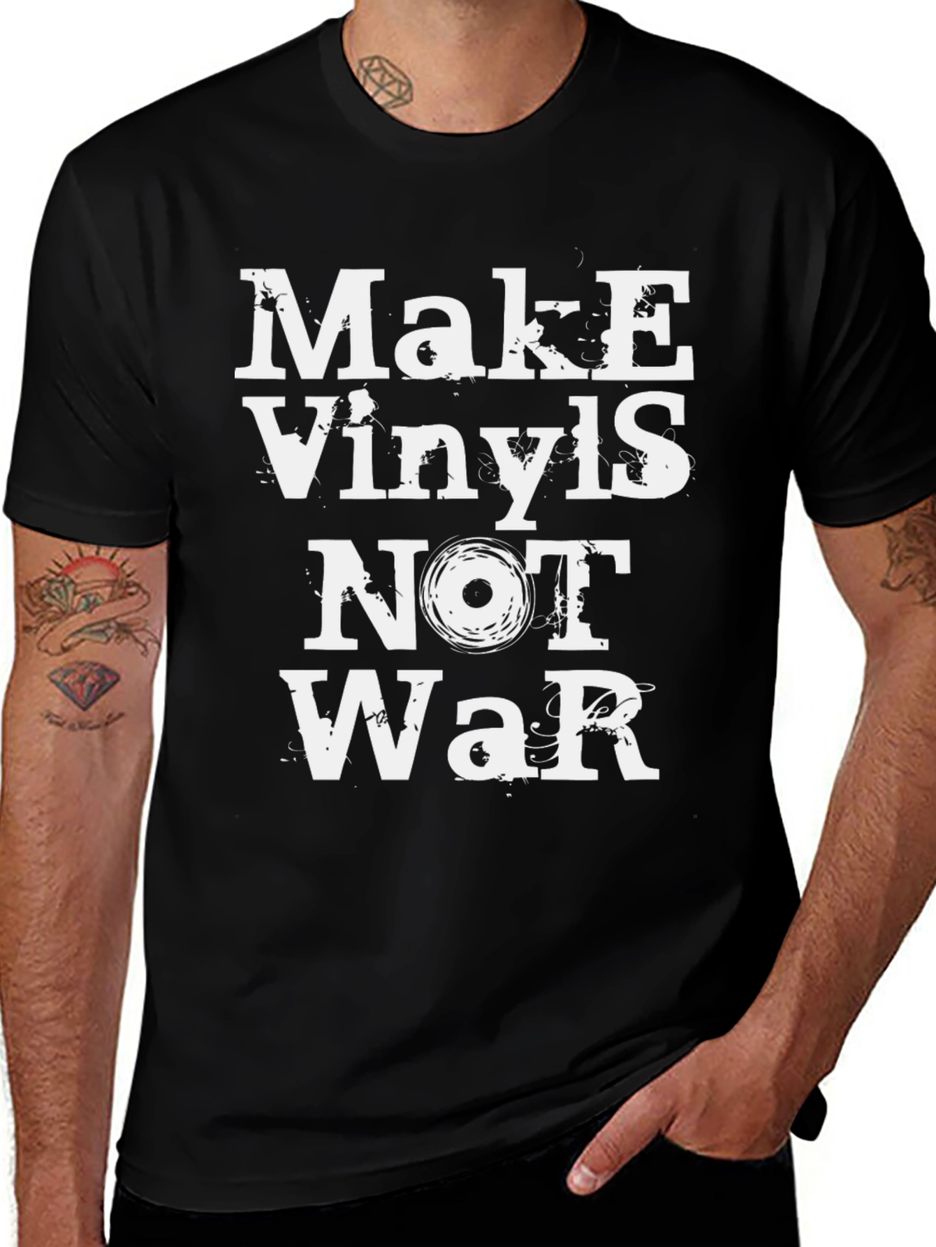 Camiseta Negra: ¡Haz Vinilos No la Guerra!