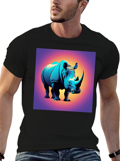 Camiseta Negra con Diseño de Rinoceronte Moderno