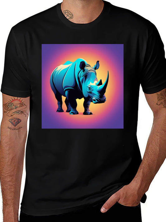 Camiseta Negra con Diseño de Rinoceronte Moderno