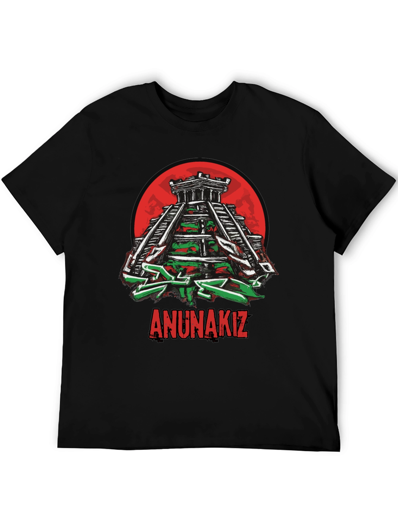 Camiseta Negra Anunnakiz Diseño Pirámide Maya
