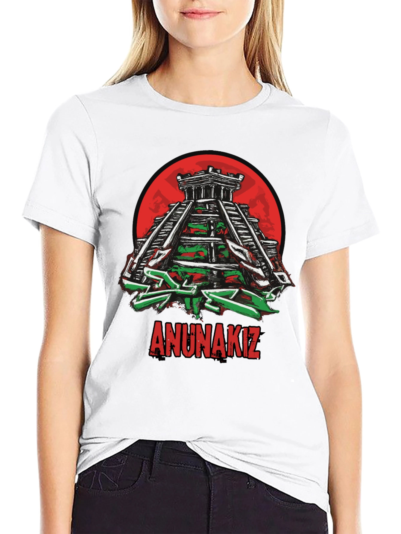Camiseta Negra Anunnakiz Diseño Pirámide Maya