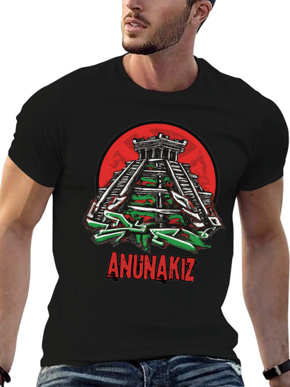 Camiseta Negra Anunnakiz Diseño Pirámide Maya
