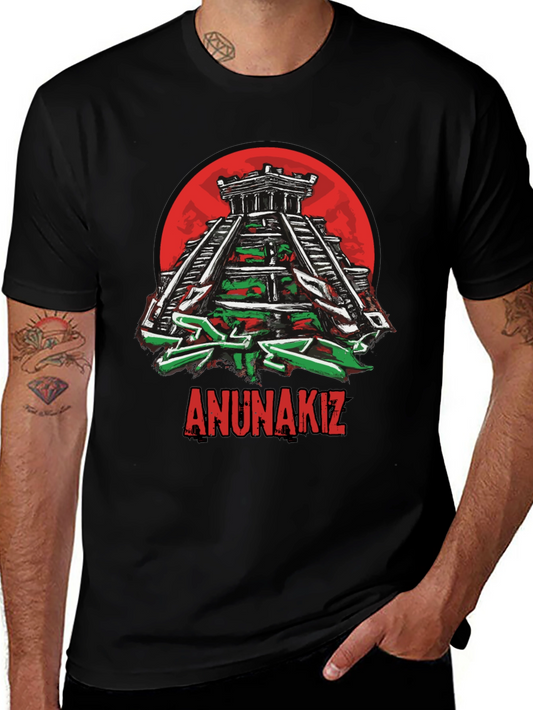 Camiseta Negra Anunnakiz Diseño Pirámide Maya