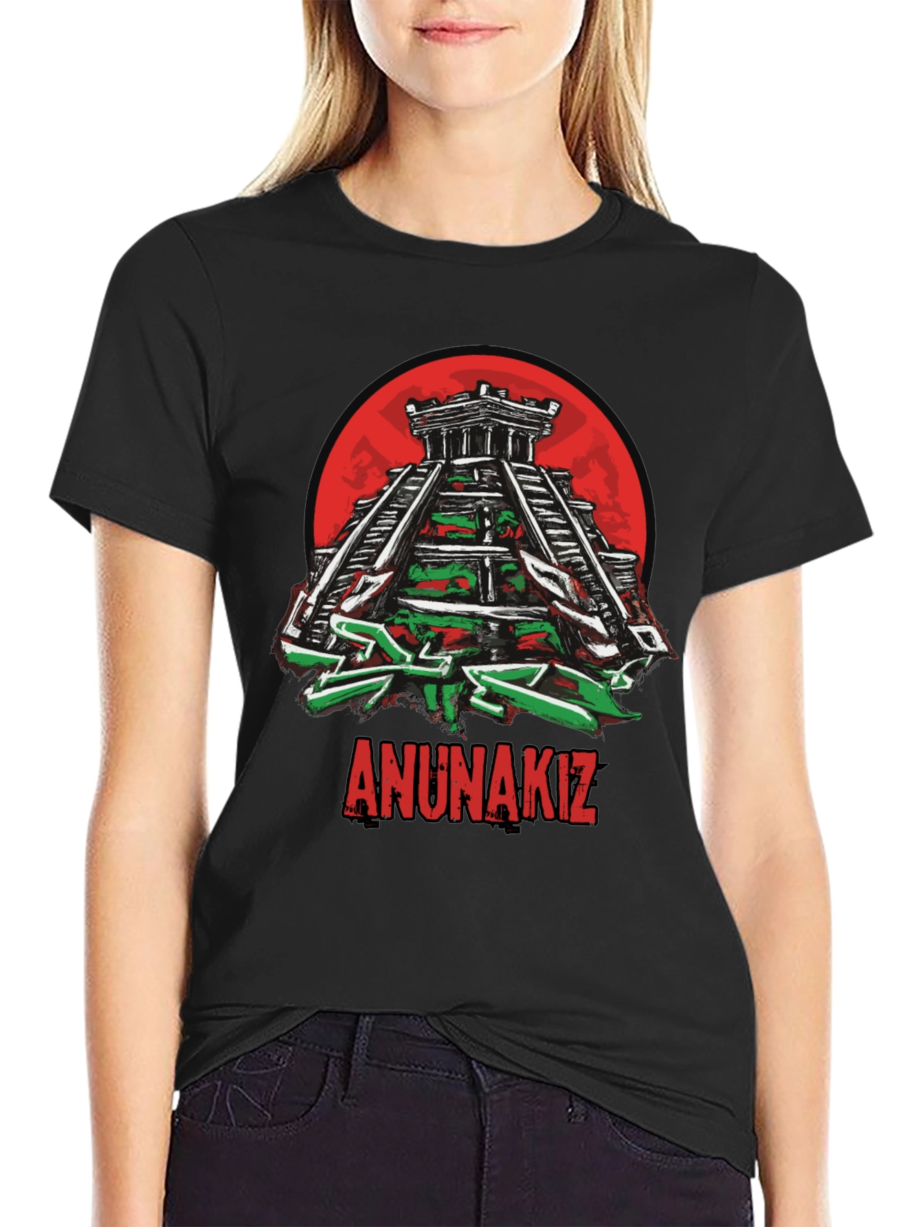 Camiseta Negra Anunnakiz Diseño Pirámide Maya