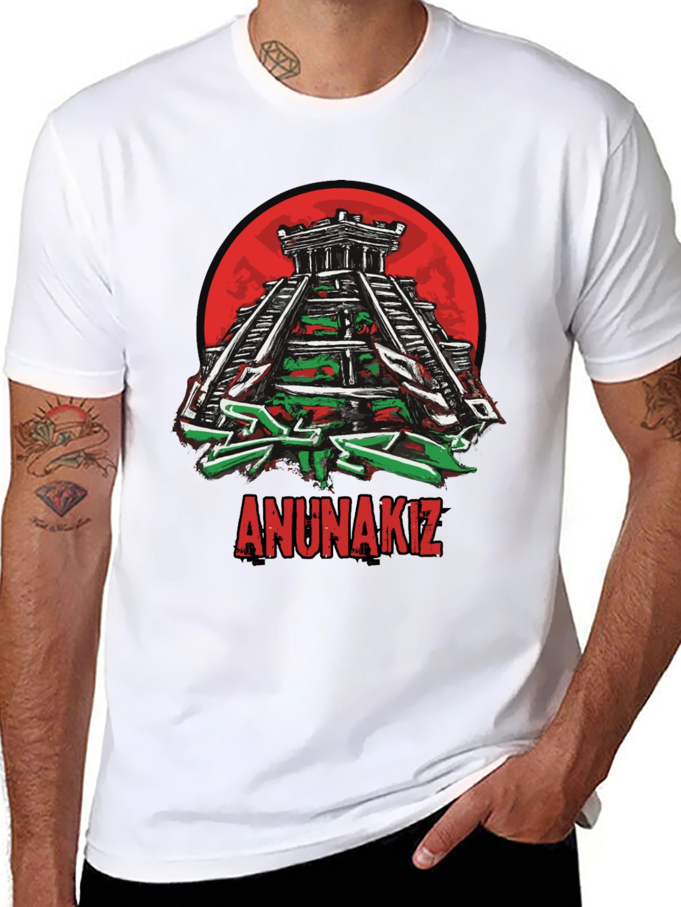 Camiseta Negra Anunnakiz Diseño Pirámide Maya