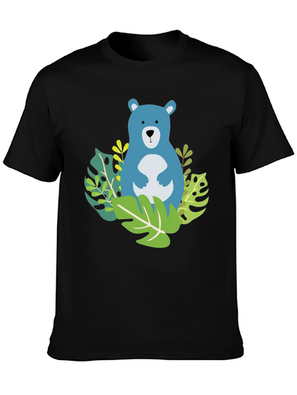 Camiseta Negra con Diseño de Oso Azul Tropical