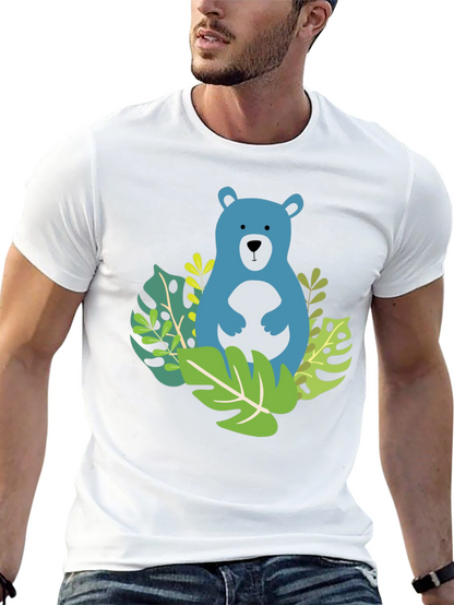 Camiseta Negra con Diseño de Oso Azul Tropical