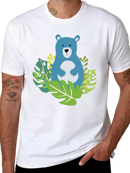 Camiseta Negra con Diseño de Oso Azul Tropical