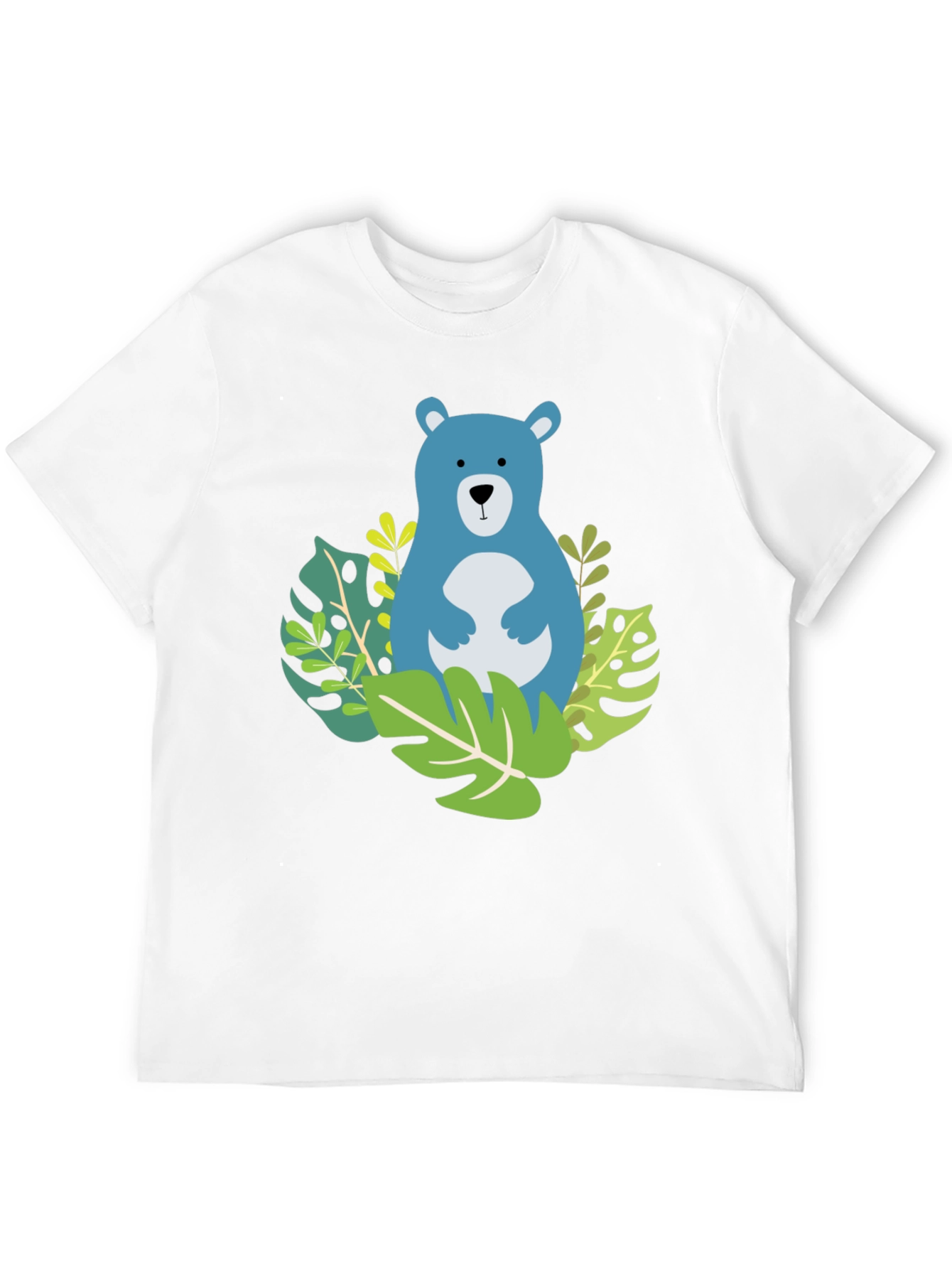 Camiseta Negra con Diseño de Oso Azul Tropical