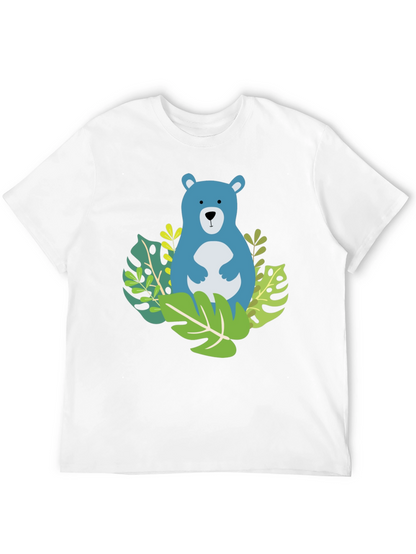 Camiseta Negra con Diseño de Oso Azul Tropical