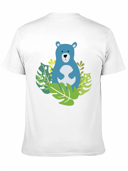 Camiseta Negra con Diseño de Oso Azul Tropical