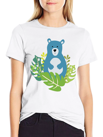 Camiseta Negra con Diseño de Oso Azul Tropical