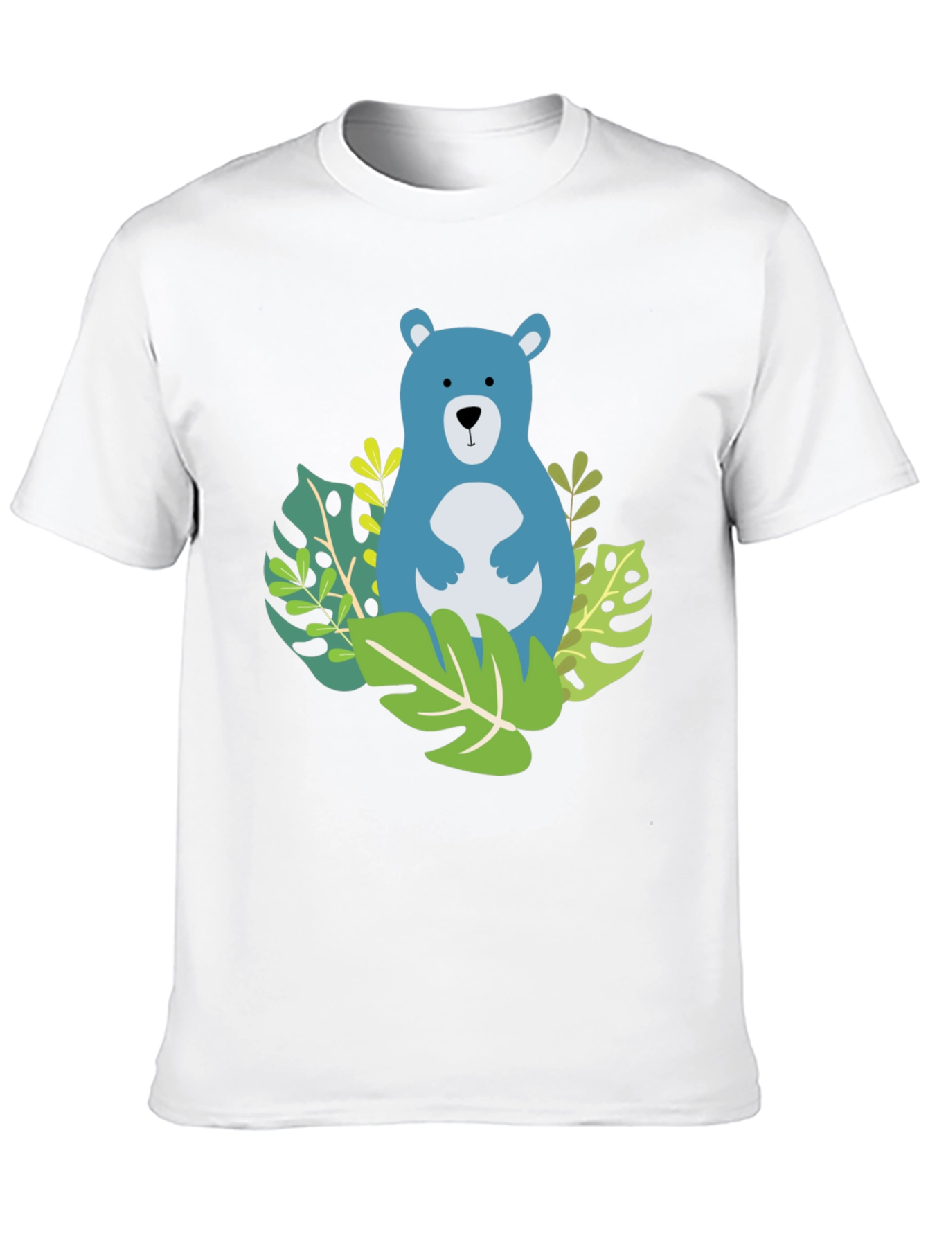 Camiseta Negra con Diseño de Oso Azul Tropical