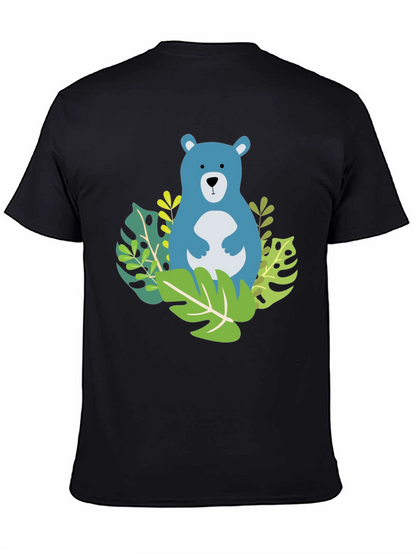 Camiseta Negra con Diseño de Oso Azul Tropical