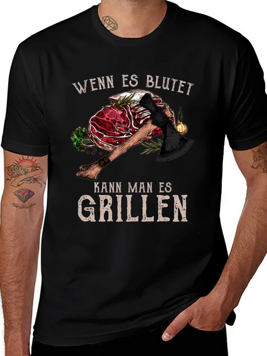 Camiseta Negra con Diseño de Carne y Hacha para Parrilleros