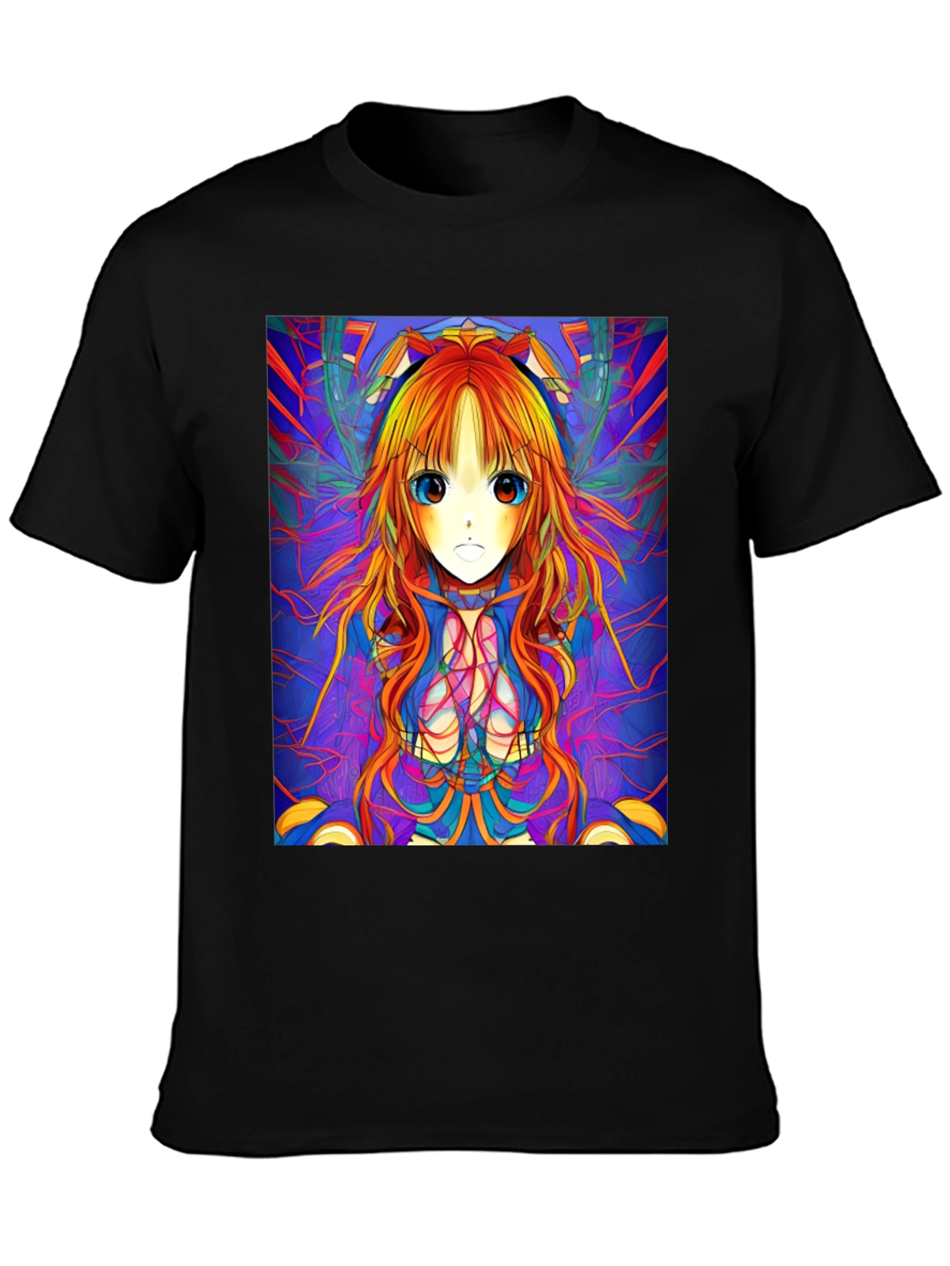 Camiseta Negra con Diseño Anime Psicodélico