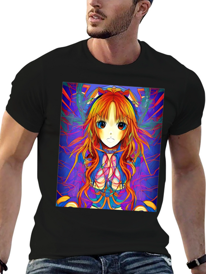 Camiseta Negra con Diseño Anime Psicodélico