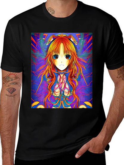 Camiseta Negra con Diseño Anime Psicodélico