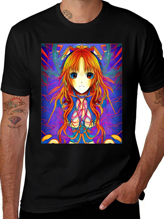 Camiseta Negra con Diseño Anime Psicodélico