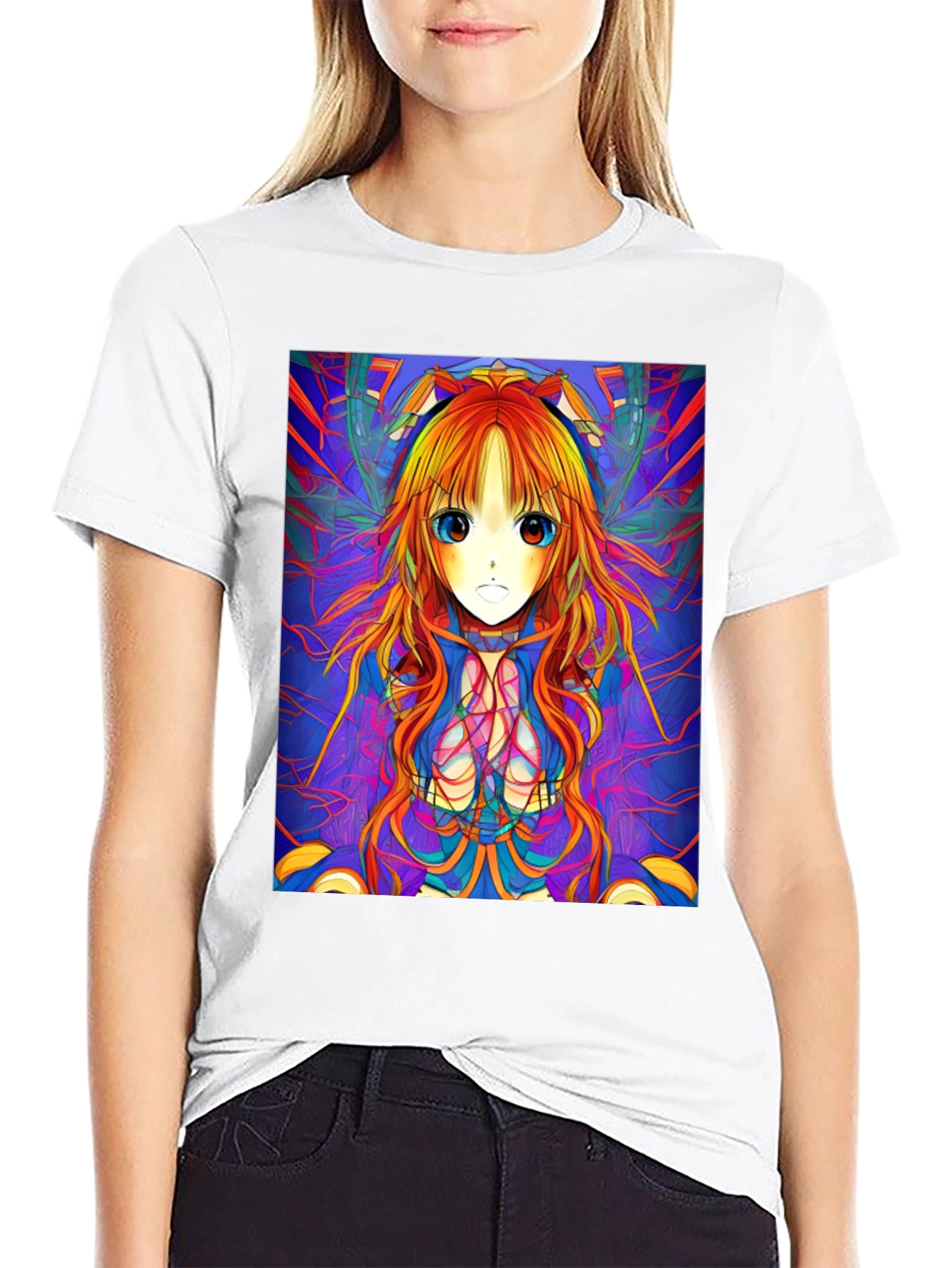 Camiseta Negra con Diseño Anime Psicodélico