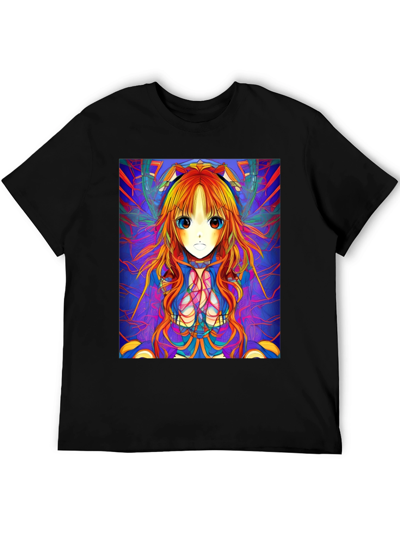 Camiseta Negra con Diseño Anime Psicodélico