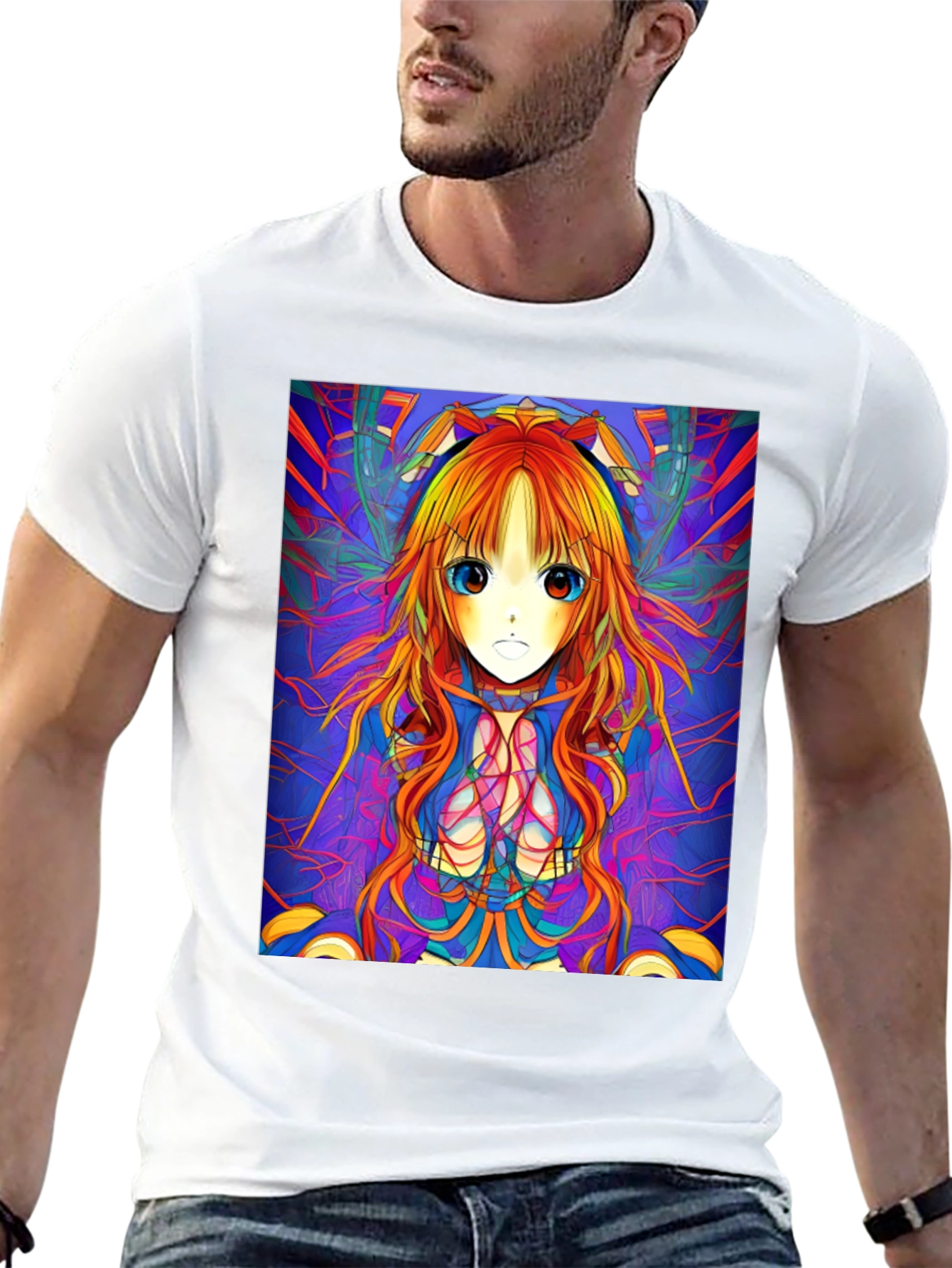 Camiseta Negra con Diseño Anime Psicodélico