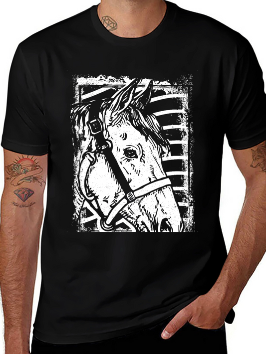 Camiseta Negra con Diseño de Cabeza de Caballo Vintage